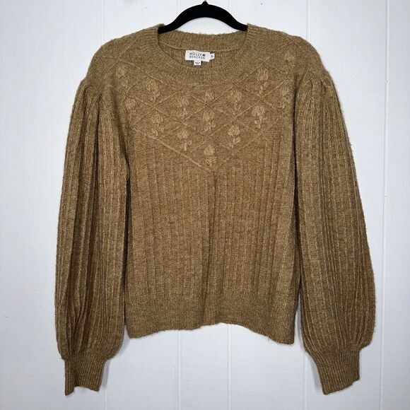 Molly Bracken Sweaters - Molly Bracken Women’s Camel Tan Sweater Floral Knit Detail Size XL